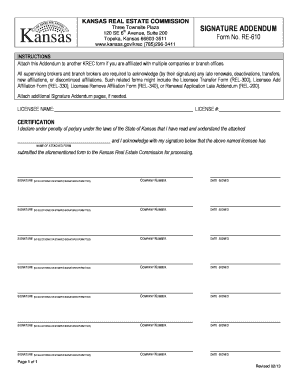 Kansas Real Estate Commission Signature Addendum