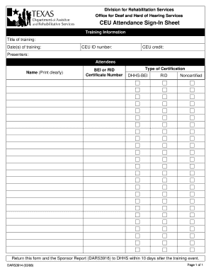 CEU Attendance Sign-In Sheet