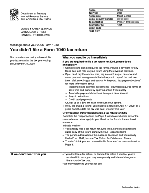 IRS Notice CP59 for 2005 Tax Year