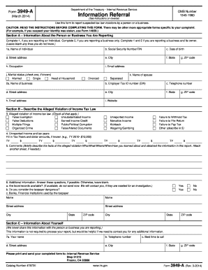 IRS Form 3949-A Information Referral