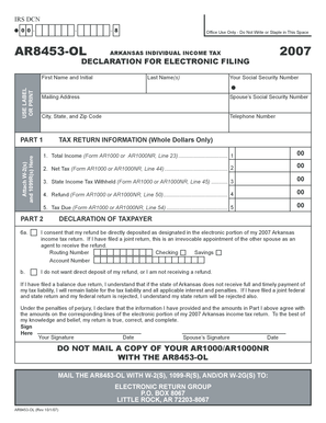 Arkansas Individual Income Tax Form 2007