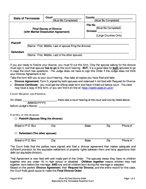 Tennessee Final Decree of Divorce