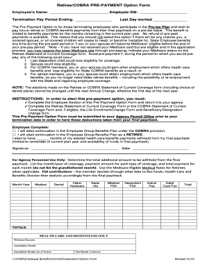 Retiree/COBRA Pre-Payment Option Form