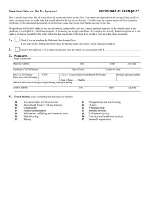 Streamlined Sales and Use Tax Agreement Certificate of Exemption
