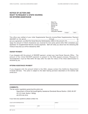 California Notice of Action and Right to Request a State Hearing