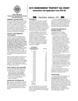 Maryland Homeowners Property Tax Credit Application
