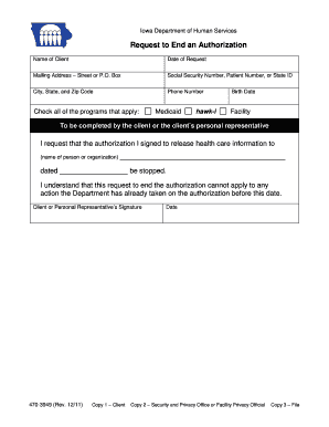 Iowa Request to End Authorization