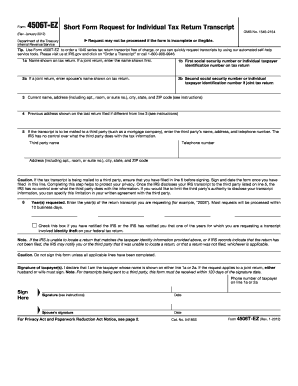 Form 4506T-EZ Request for Individual Tax Return Transcript