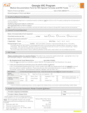 Georgia WIC Special Formula Request Form