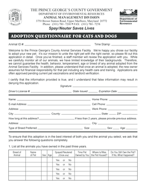 Prince George's County Pet Adoption Questionnaire