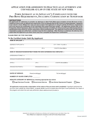 New York Pro Bono Affidavit for Attorney Admission