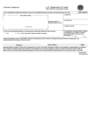 Claimant's Statement for Longshore and Harbor Workers' Compensation