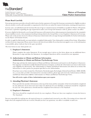 Standard Insurance Waiver of Premium Form
