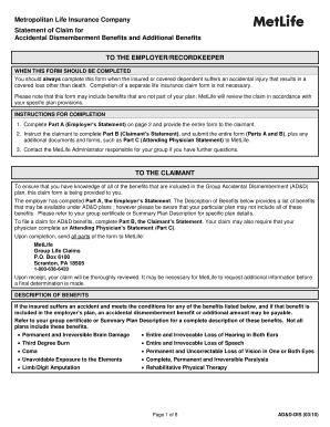 MetLife Accidental Dismemberment Claim Form