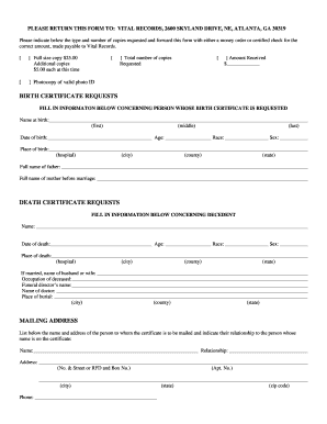 Georgia Birth and Death Certificate Request Form