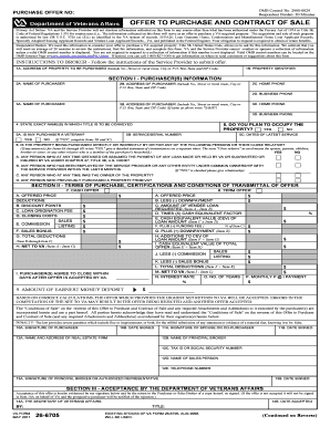 VA Form 26-6705 Offer to Purchase and Contract of Sale