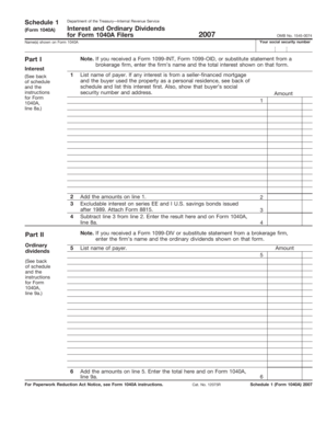 Schedule 1 (Form 1040A) Interest and Ordinary Dividends