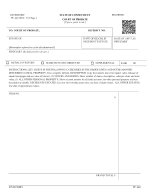 Connecticut Probate Inventory Form