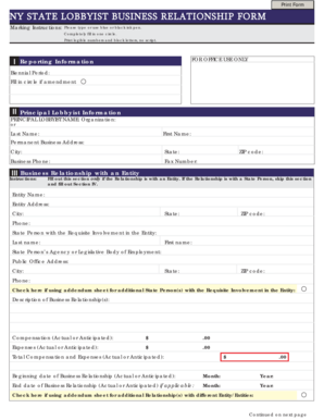 NY State Lobbyist Business Relationship Form