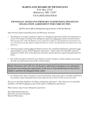 Maryland Physician Assistant Delegation Agreement