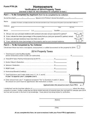 Form PTR-2A Homeowners Verification of Property Taxes