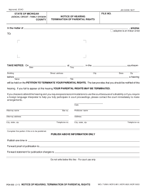 Notice of Hearing for Termination of Parental Rights