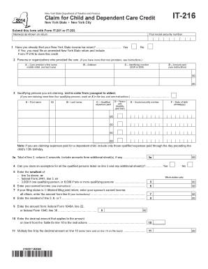 New York State Child and Dependent Care Credit Form IT-216