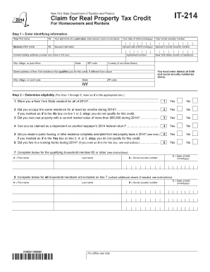 New York State Real Property Tax Credit Form IT-214