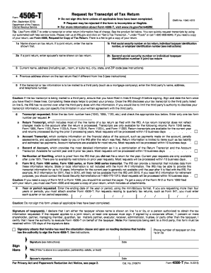 IRS Form 4506-T Request for Transcript of Tax Return