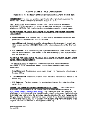 Hawaii State Ethics Commission Financial Disclosure Form D-201