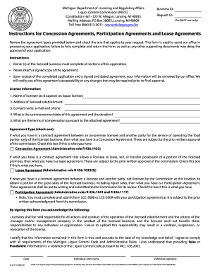 Michigan Liquor Control Commission Agreement Form