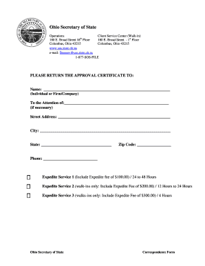 Ohio Secretary of State Correspondence Form
