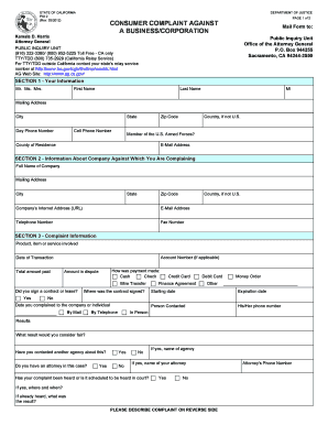 California Consumer Complaint Form