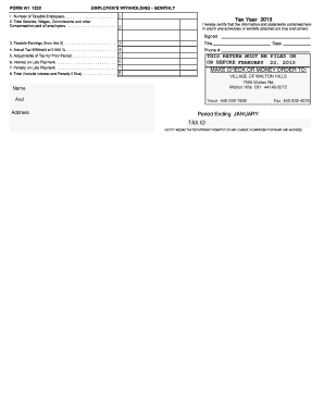 Form W1 1222 Employer's Withholding Monthly