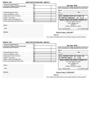 City of Canal Fulton Employer's Withholding Form