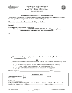 Request for Withdrawal of NH Unemployment Claim