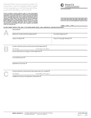 US Copyright Office Supplementary Registration Form CA