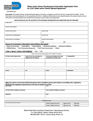 Water and Sewer Development Information Application Form