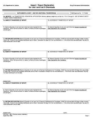 DEA Form 486 Import Export Declaration