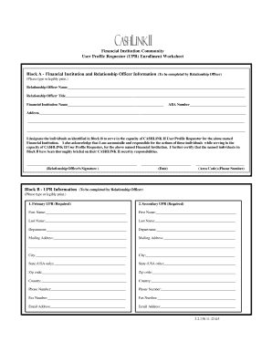 Financial Institution UPR Enrollment Worksheet