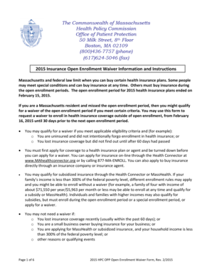 2015 Massachusetts Health Insurance Open Enrollment Waiver Form