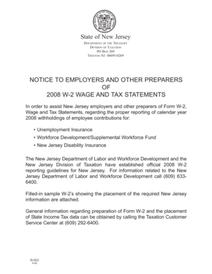 2008 New Jersey W-2 Wage and Tax Statement