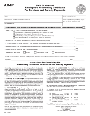 Arkansas Employee’s Withholding Certificate for Pensions and Annuity Payments