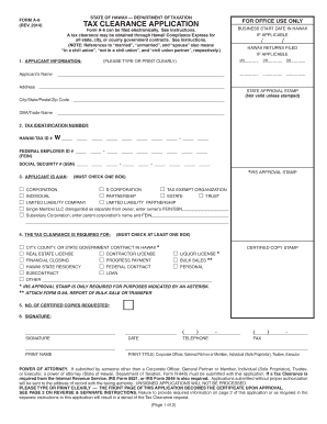 Hawaii Tax Clearance Application Form A-6