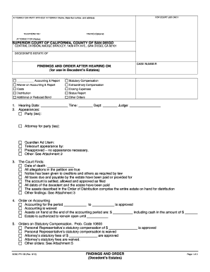 California Decedent's Estate Findings and Order