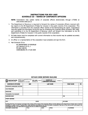 Pennsylvania Corporate Officer Schedule REV-1605