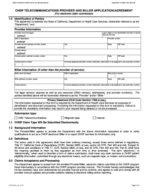 CHDP Telecommunications Provider and Biller Application Agreement