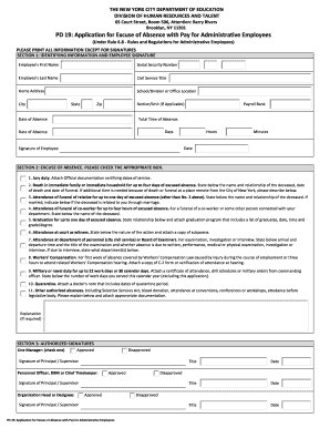 PD 19: Application for Excuse of Absence with Pay