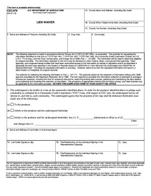 USDA Commodity Credit Corporation Lien Waiver