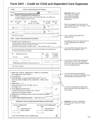 Form 2441 - Child and Dependent Care Expenses